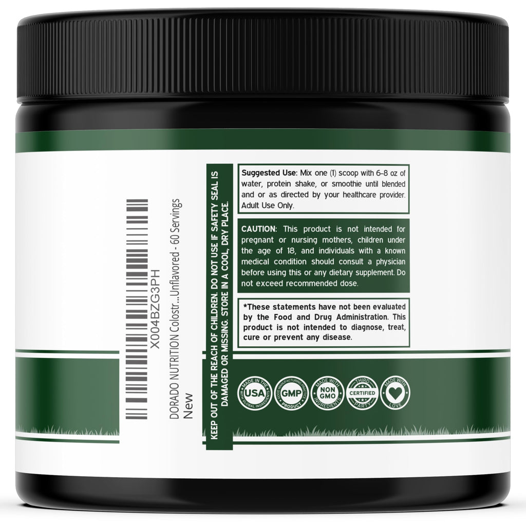 Colostrum Supplement Powder 90g (60 Servings of 1.5g Pure Bovine Colostrum Std. to Contain 20% IgG Immunoglobulins) Grass Fed Powder - No Fillers, Third Party Tested, Unflavored & Non-GMO DORADO NUTRITIONBuy Supplements Australia