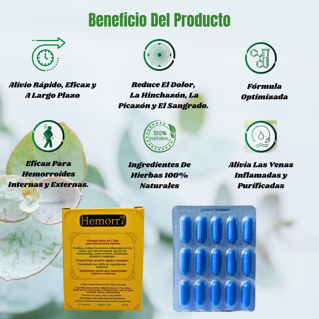 Hemorr7: 7Days 15 Capsules Herbal Hemorrhoid Detox Formula,Fórmula Herbal para desintoxicar las hemorroides Durante 7 días GenericBuy Supplements Australia
