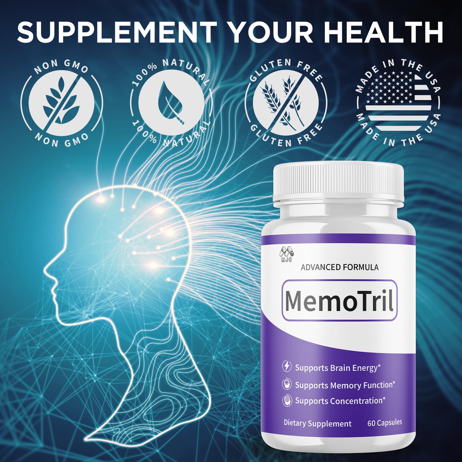 (3 Pack) Memotril Capsules, Official Memo Tril Supplement Pills with All Natural Ingredients, Advanced Memotril for Brain Health & Wellness Support with Premium Vitamins for Women & Men (180 Capsules) MJO buy supplements Au