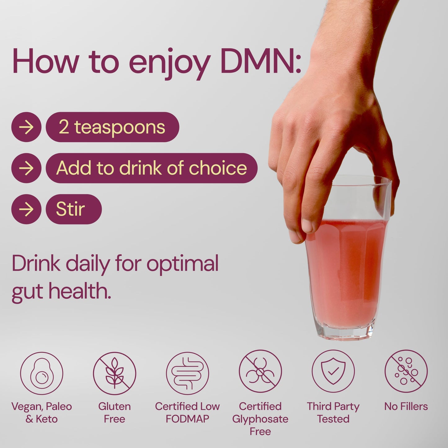 38TERA DMN (Daily Microbiome Nutrition), 6 Oz, Plant-Based Fiber Powder with 3 Different Prebiotics, Helps Digestive & Gut Health, Low FODMAP Supplement, Vegan, Wild Berry Flavor, 30 Servings