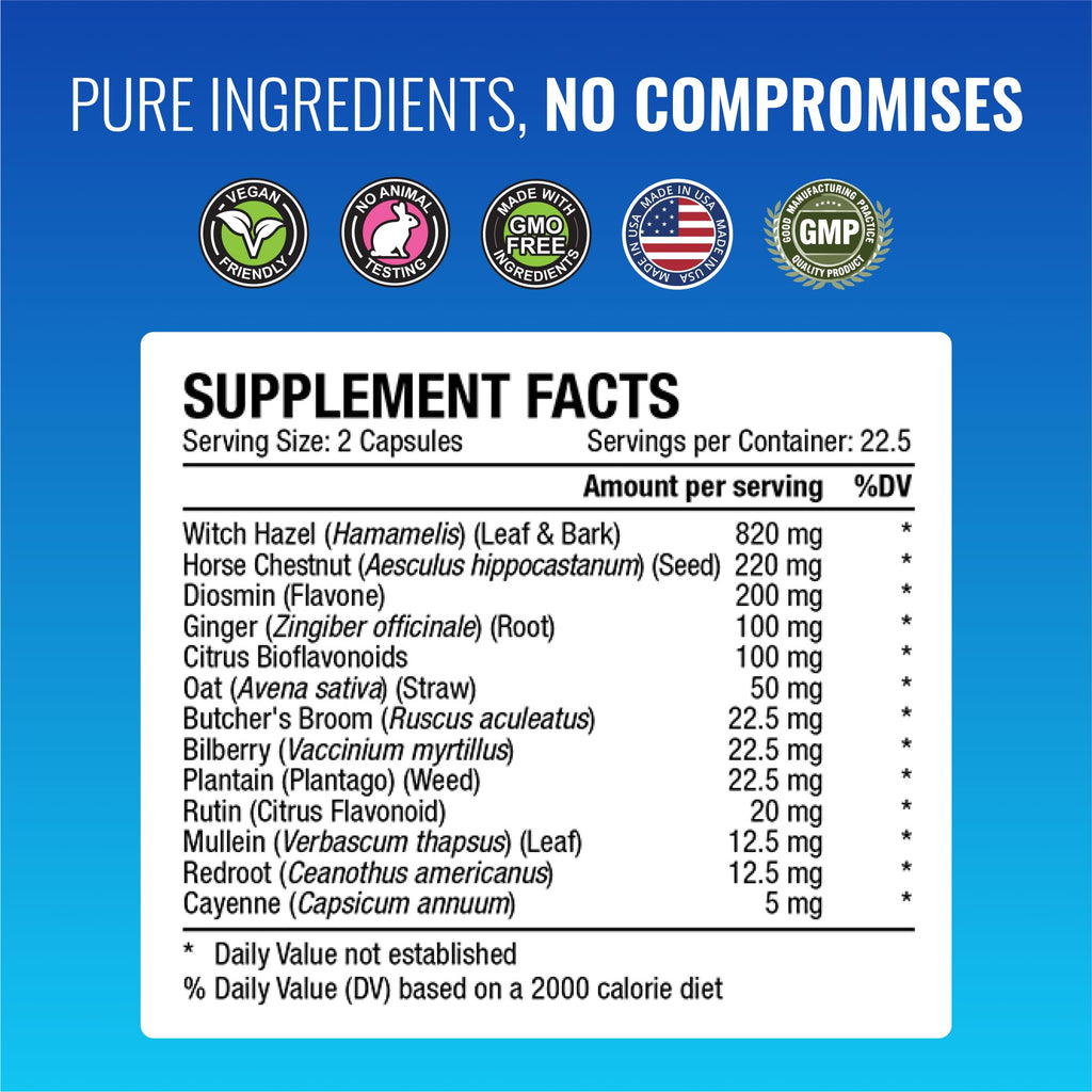 Approved Science Hemovir - Hemorrhoid Support Supplement - Witch Hazel, Horse Chestnut - 45 Capsules - 1 Bottle - Vegan Approved ScienceBuy Supplements Australia