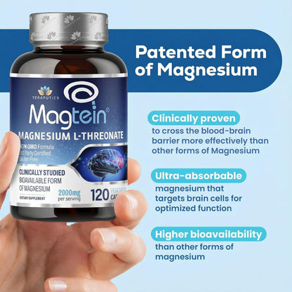 Magnesium L Threonate, Magtein, Brain Supplement for Memory, Focus, Sleep and Cognitive Support, High Absorption Magnesium L-Threonate, Non-GMO