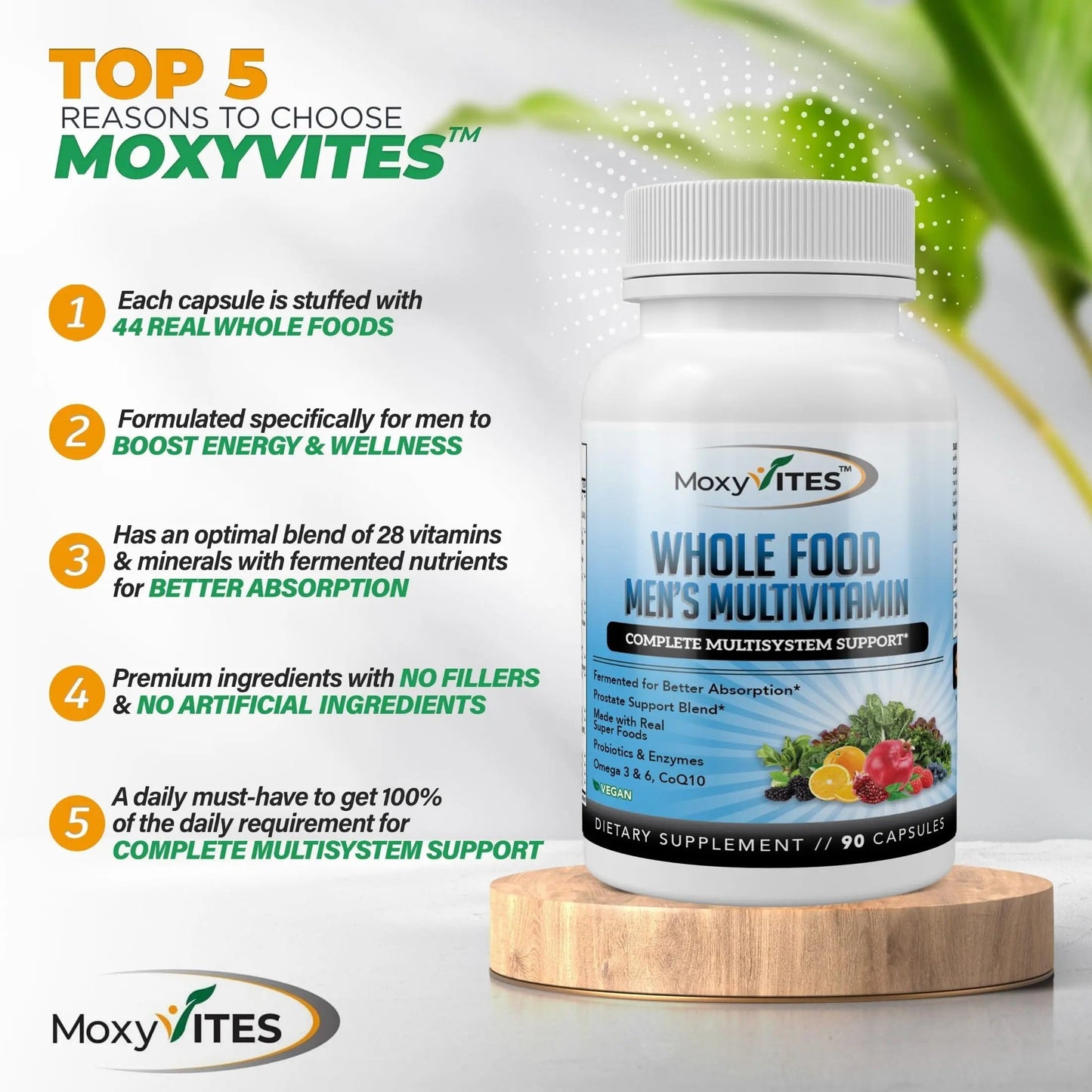Methylated Mens Multivitamins - Daily Mens Vitamins with 44 Organic Whole Food - Multivitamin for Men with Iron & Fermented Nutrients MoxyVites