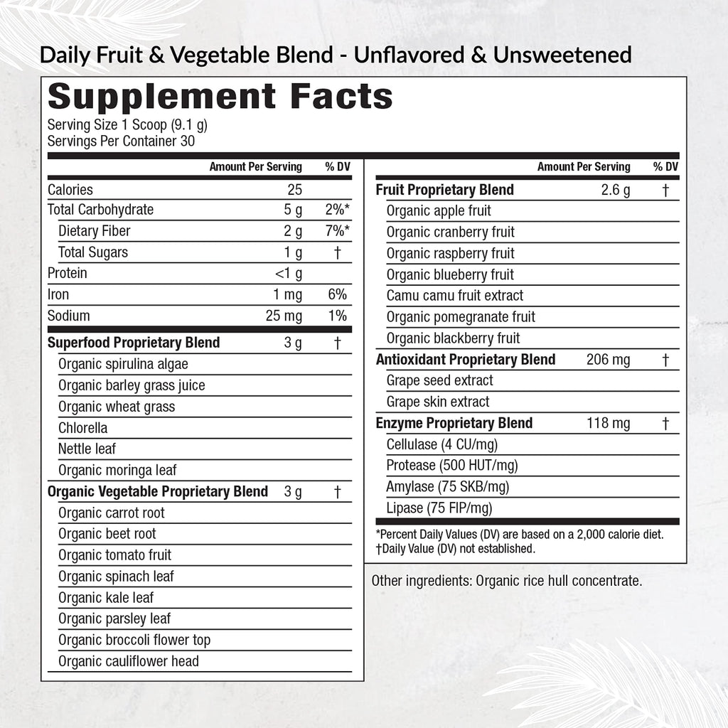 Equilife Daily Fruit & Vegetable Blend, Superfood Antioxidant Supplement with 22 Organic Fruits & Vegetables, Unflavored, Vitamin C, Fiber, 9 Essential Amino Acids, Supports Energy, 30 Servings Tub EquilifeBuy Supplements Australia