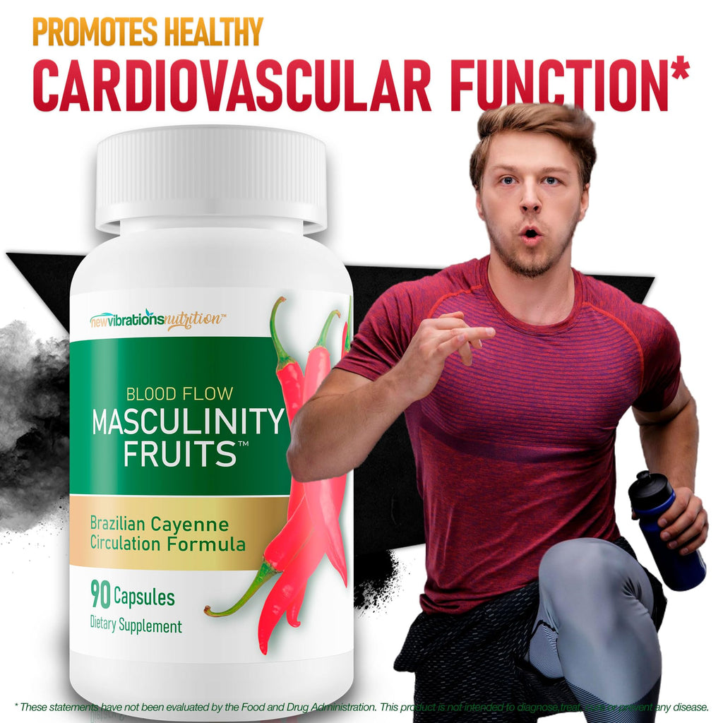 Masculinity Fruits for Bloodflow - Our Best Brazilian Blood Circulation Supplements for Men - Boost Blood Flow Circulation Supplement - Cayenne Pepper Pills Gingko Biloba Blood Flow Vitamins for Men New Vibrations Nutrition buy supplements Au