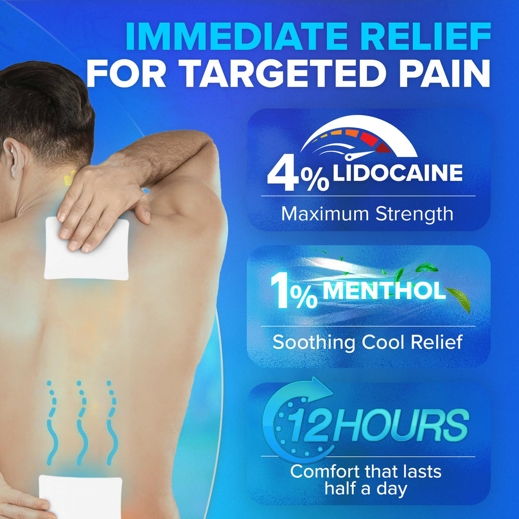 JJ CARE Lidocaine Patches [Pack of 30], 4” x 5.5” Lidocaine 4% Maximum Strength Back Pain Relief Patches for Fast Numbing of Aches, Pains, Back, Neck, Shoulder, Muscle Soreness JJ CAREBuy Supplements Australia