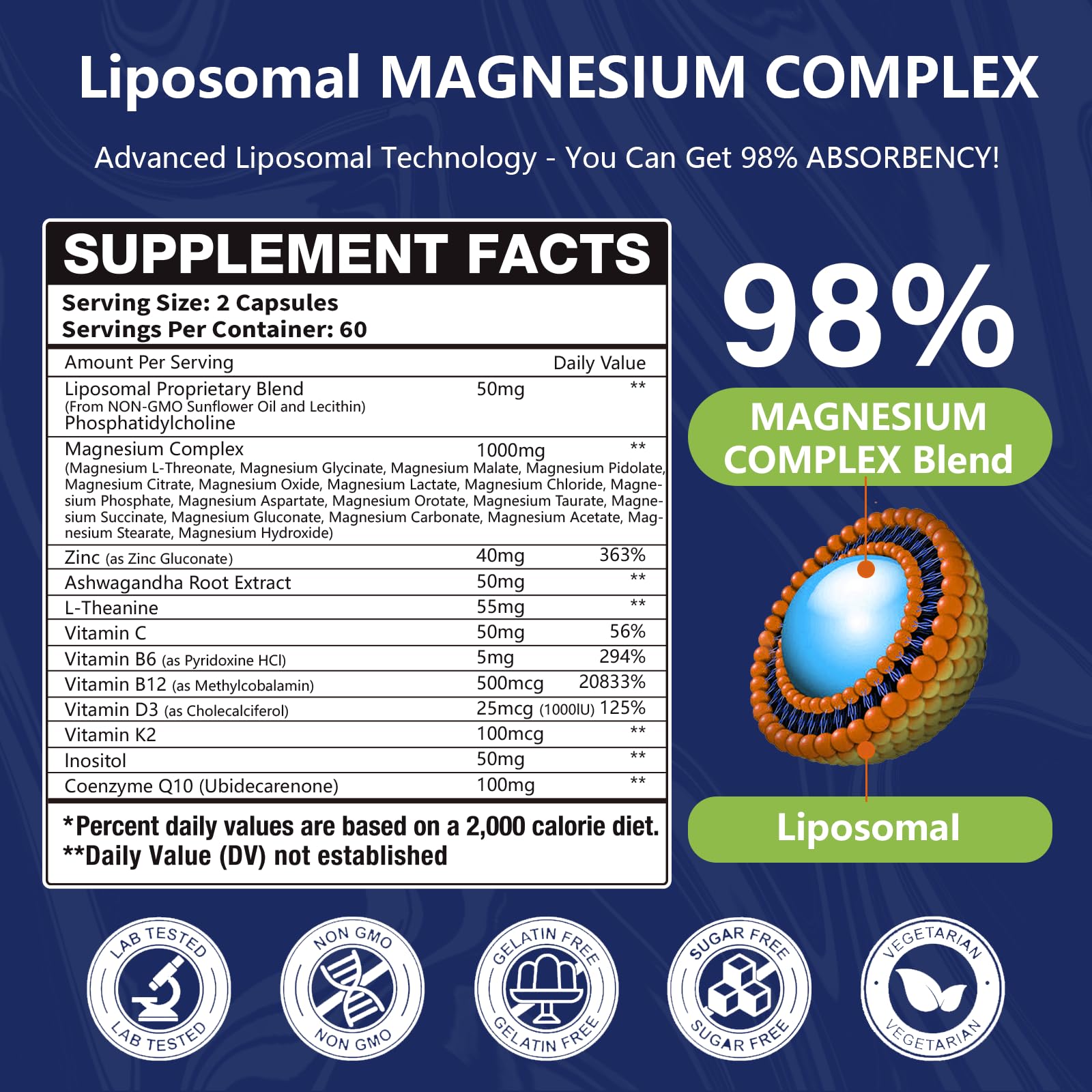 29-in-1 Liposomal 18 Active Types Magnesium Complex 1400MG Capsule,L-Threonate Glycinate Malate etc,Mild & Efficient,Extra Vitamin B6 B12 D3K2 & CoQ10, Relaxation Nerve* & Hert* Support Oakevlp buy supplements Au