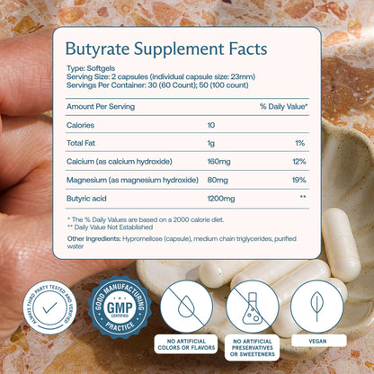 BodyBio Butyrate - Postbiotic for Gut Health, Digestive Support, Bloat, Gas & Constipation Relief, Leaky Gut Repair - Calcium, Magnesium