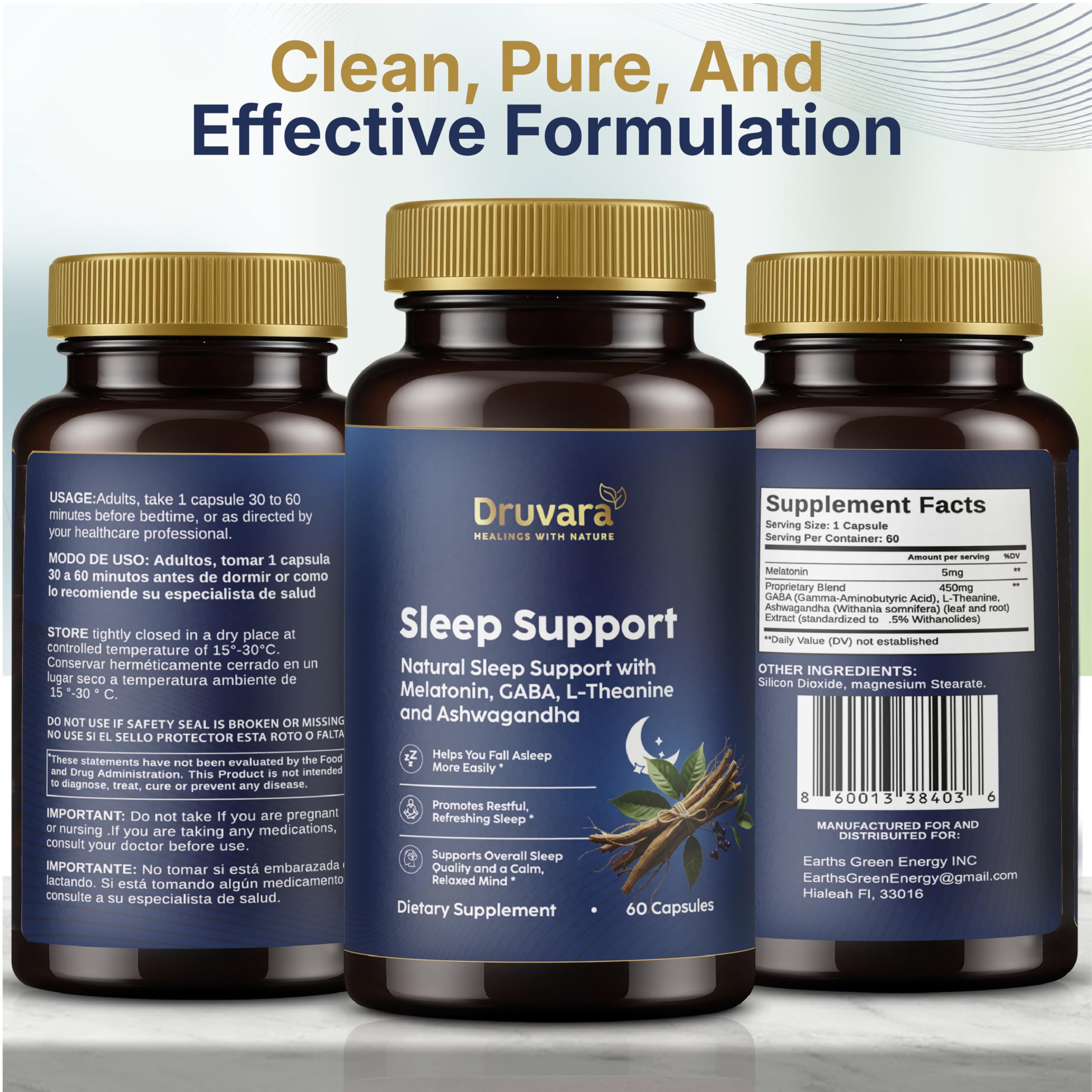 Druvara Natural Sleep Aid for Adults with Melatonin, GABA, L-Theanine & Ashwagandha, Natural Sleep Supplement for Deep, Restful Sleep - 60 Capsules DruvaraBuy Supplements Australia