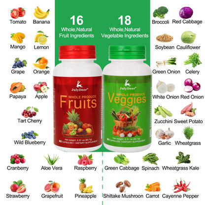Fruit and Veggies Supplement Ingredients Natural – 4 Bottles 360 Total Vegetarian Capsules | Balance of Natural 16+18 Whole Fruits & Veggies Blend | Fresh Superfood Formula with Vitamins and Minerals JulyDeerBuy Supplements Australia