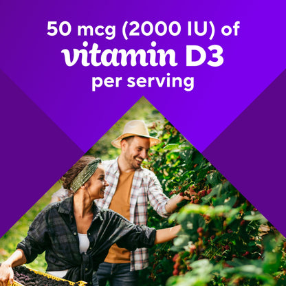 vitafusion Vitamin D3 Gummies, Bone and Immune Support, Peach, Blackberry, Strawberry Flavored