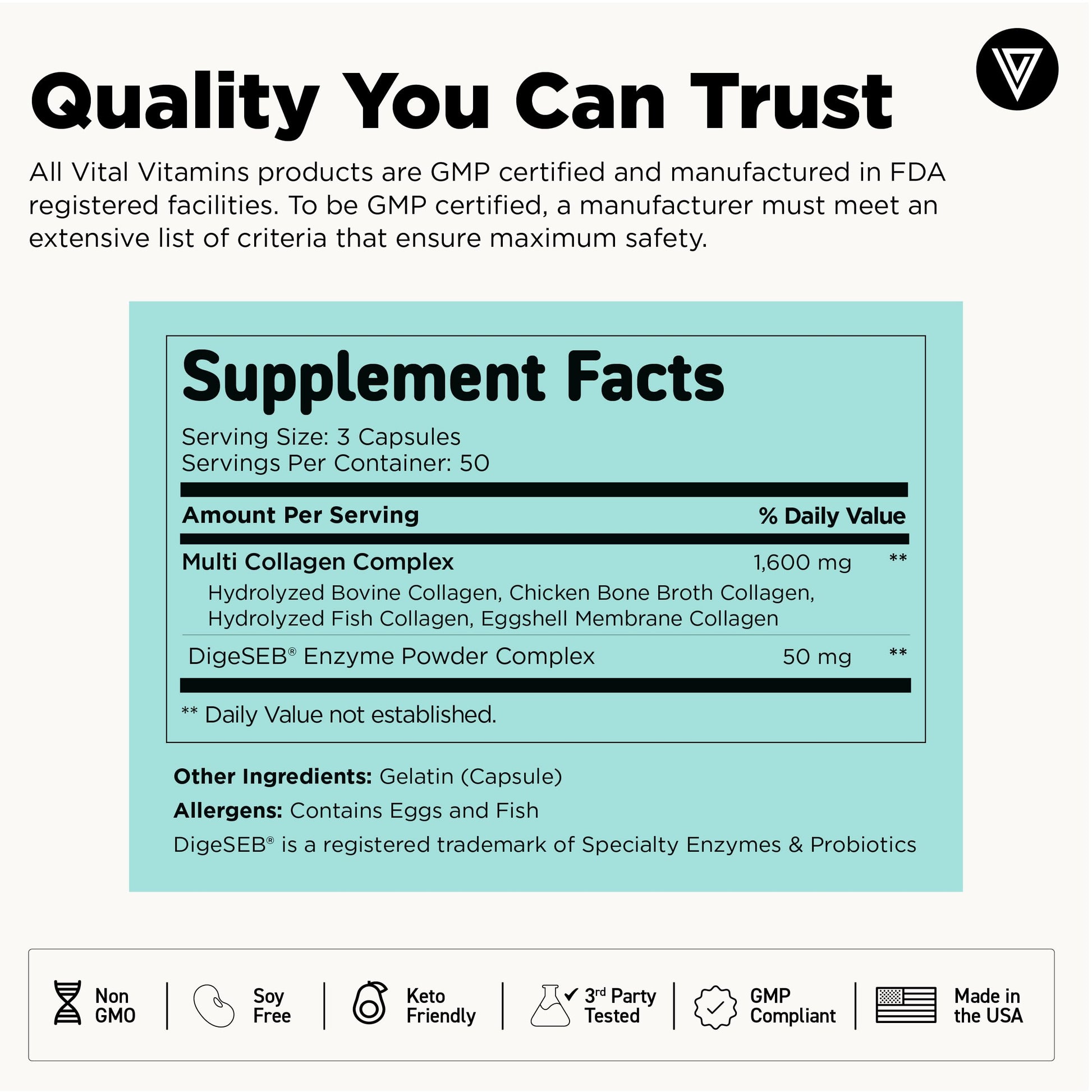 Vital Vitamins Multi Collagen for Women & Men - Type I, II, III, V, X - Grass Fed, Non-GMO - 150 Capsules Vital Vitamins buy supplements Au