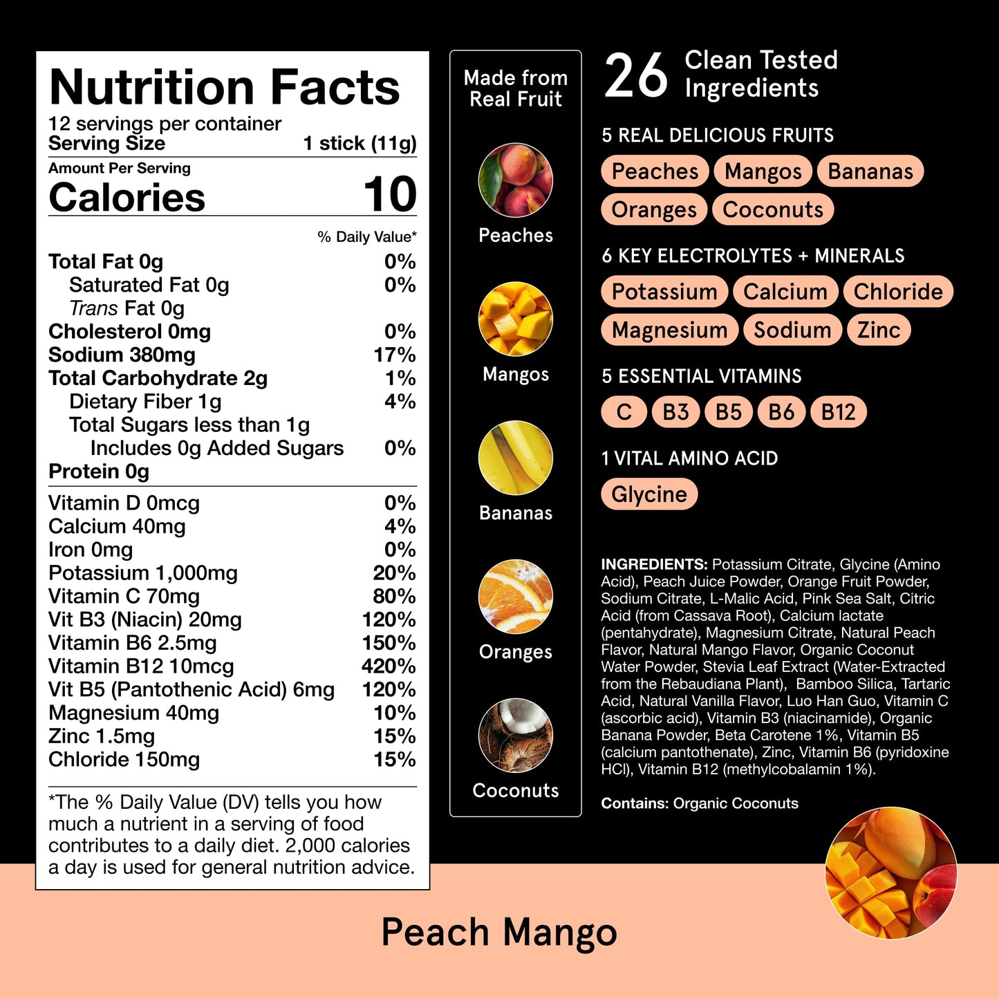DryWater Electrolyte Powder Packets, Peach Mango - Hydration Packets Drink Mix with Zero Added Sugar for Rehydration & Energy - 6 Key Electrolytes