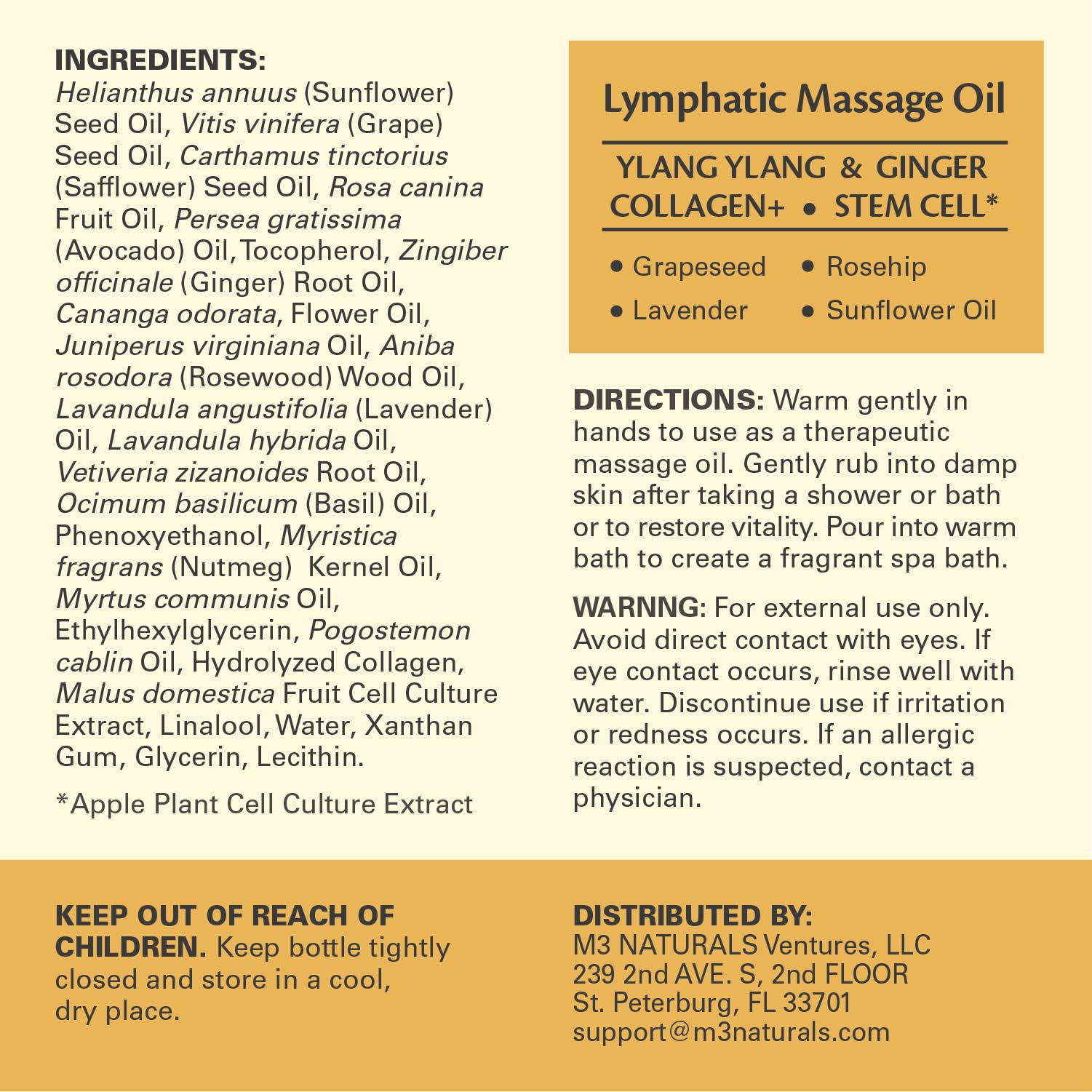 Lymphatic Massage Oil for Massage Therapy - Lymphatic Drainage Oil for Body Care Circulation & Detox Support with Ylang Ylang, Ginger, Lavender, Grapeseed, Vitamin E & Stem Cell (8 Fl Oz) by M3 M3 Naturals buy supplements Au