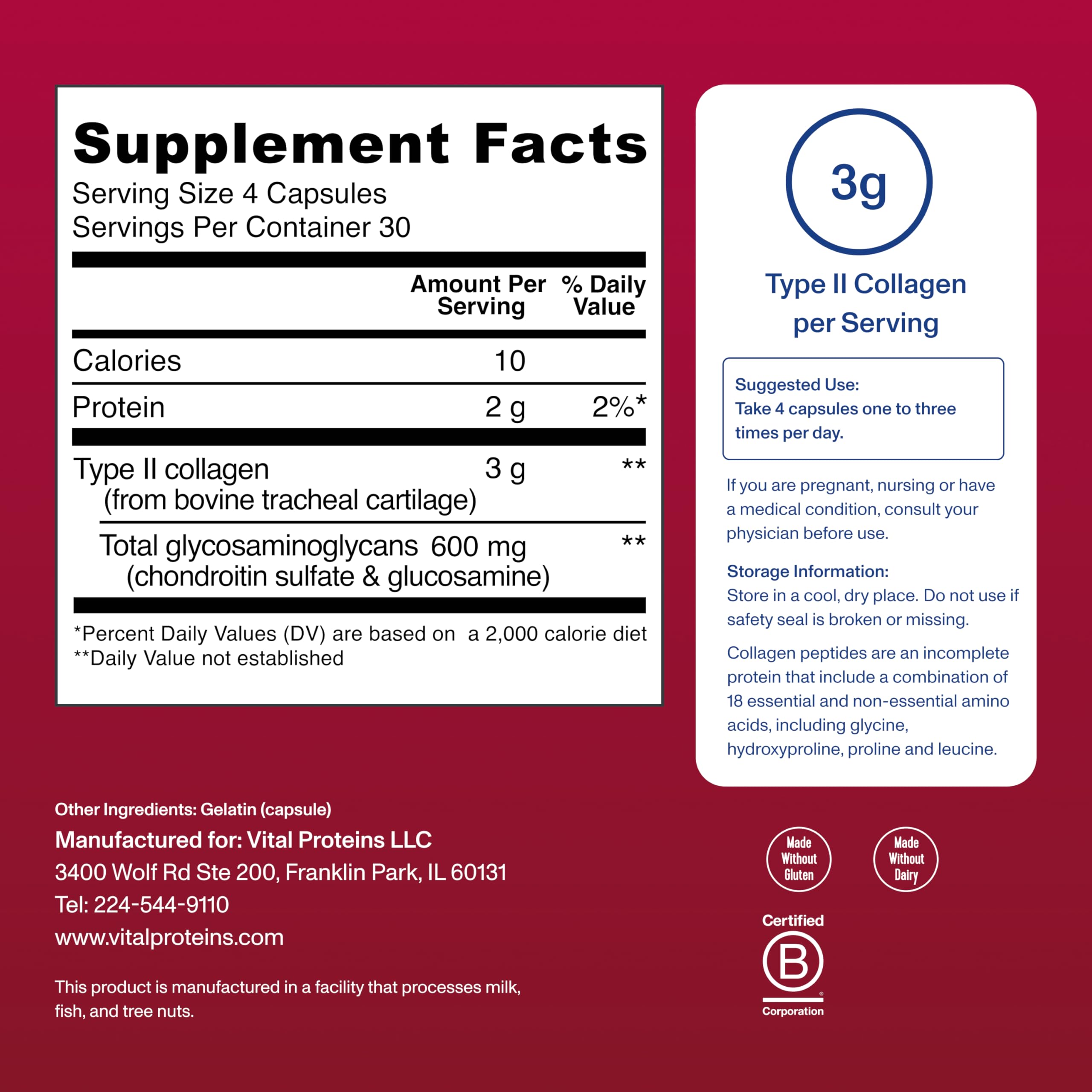Vital Proteins Cartilage Collagen Pills, Type II Collagen & Chondroitin Sulfate Supplement for Recovery & Healthy Hair, Skin, Nails and Joints