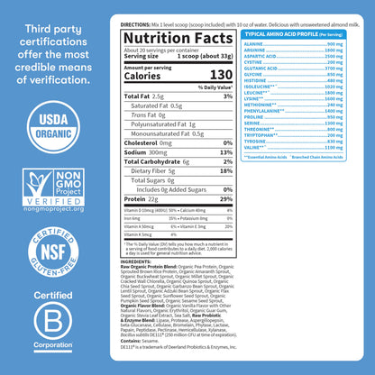 Garden Of Life Protein Powder, Vegan Protein Powder, Bcaa, Probiotics & Digestive Enzymes, Gluten & Lactose Free, Vanilla, 23.28 Ounce