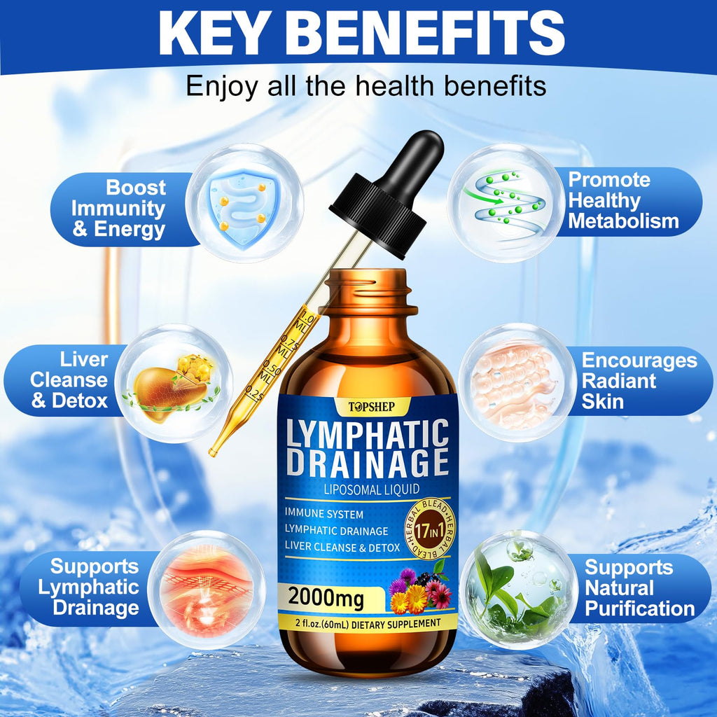 Liposomal Lymphatic Drainage Drops 2000mg - 17-in-1 Lymphatic Support & Liver Cleanse Detox with Milk Thistle, Dandelion, Elderberry, Echinacea & Full Vitamin Complex - Lymph System Support, 2 fl oz TOPSHEP buy supplements Au