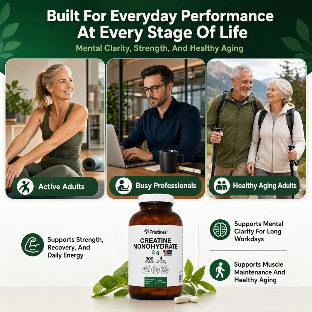 PRISTINE'S Creatine Monohydrate Capsules for Women & Men - NSF Certified 75 Day Supply 3G Creatine Pills for Women - Cognitive & Athletic Performance Support