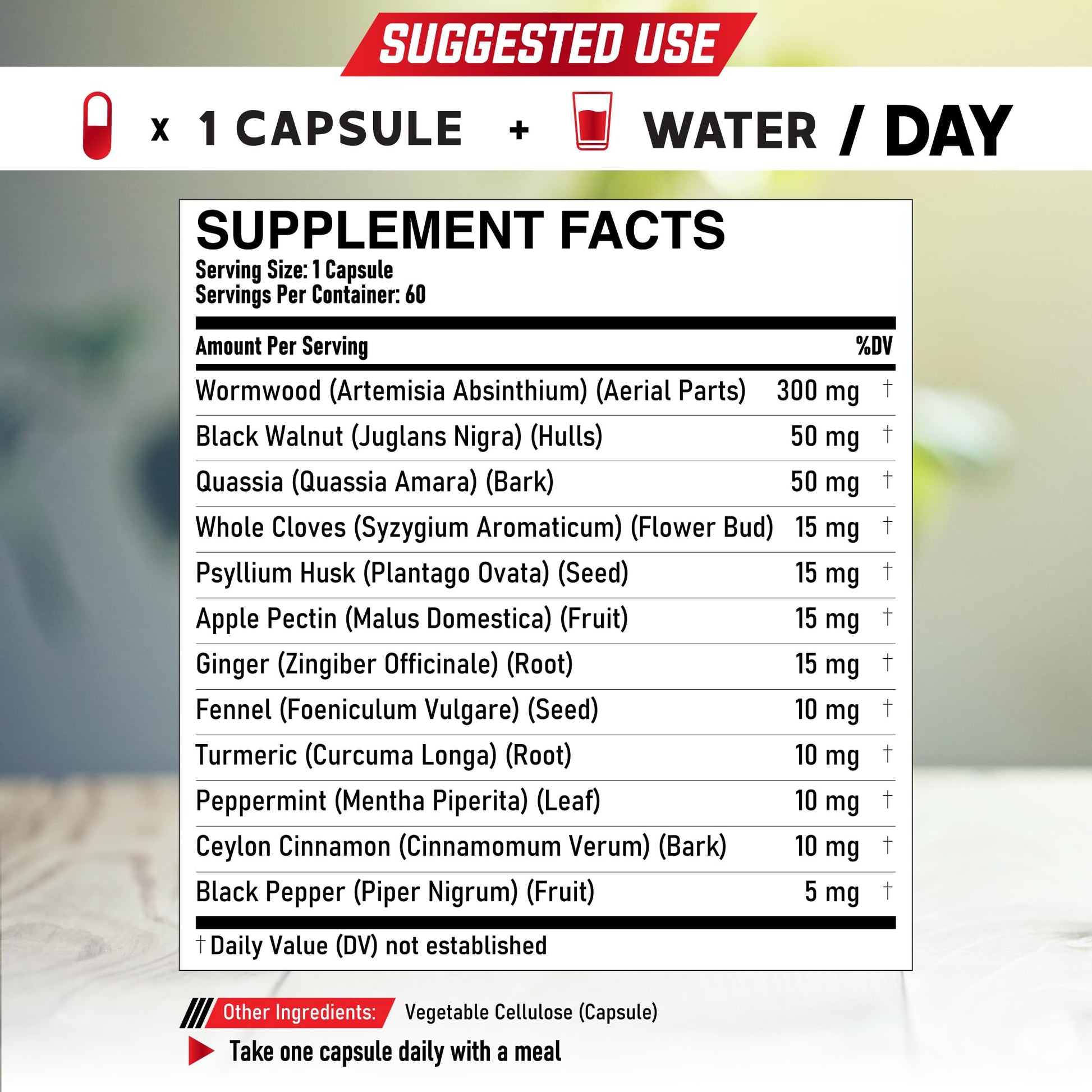 DEDICAD 12in1 Wormwood Capsules Black Walnut Cloves, Ginger, Turmeric Curcumin & Black Pepper - Immune System - 60 Capsules DEDICAD buy supplements Au