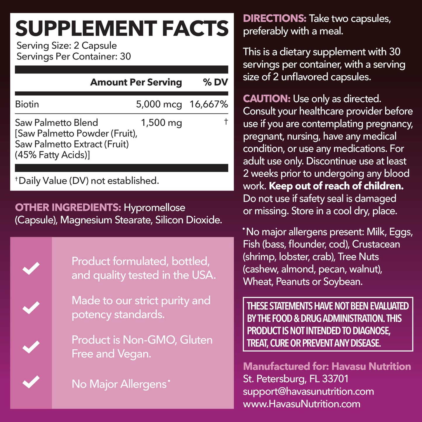 Saw Palmetto for Women with Biotin 5000mcg - Powerful DHT Blocker to Support Hair, Skin, and Nail Health - 60 Count - Vegan, Non-GMO Vitamin for Stronger,