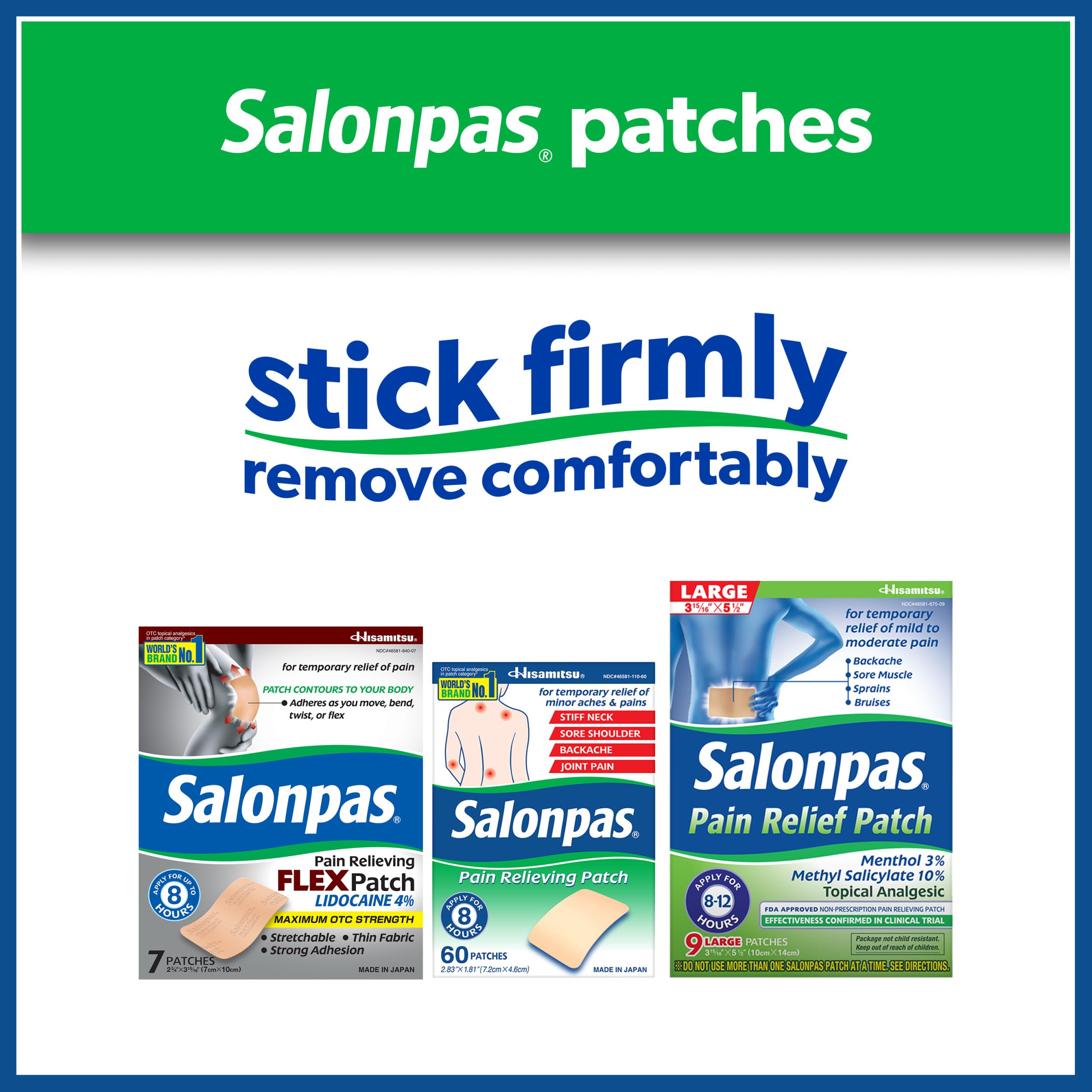 Salonpas Maximum OTC Strength Lidocaine 4% Pain Relieving Flex Patch, Apply for Up to 8 Hours, Unscented, Thin, Flexible, Lightweight, Patch Stays in Place, 7 Patches SalonpasBuy Supplements Australia