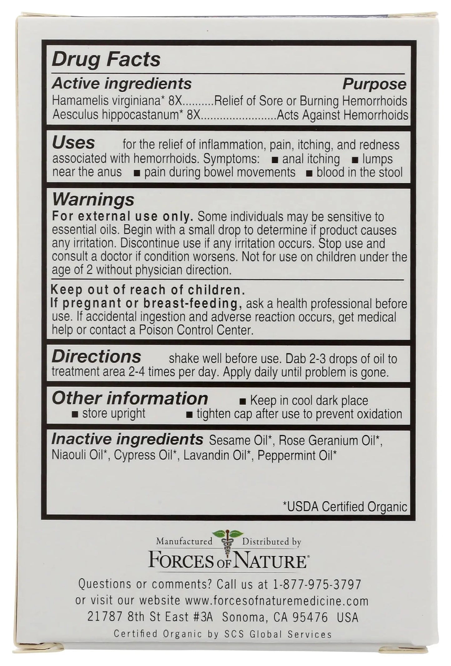 Forces of Nature Hemorrhoid Control Extra Strength, Organic Homeopathic Medicine with Witch Hazel, Horse Chestnut, and Soothing Essential Oils for Itching, Swelling & Discomfort, 5ml (0.17 fl oz) Forces of NatureBuy Supplements Australia