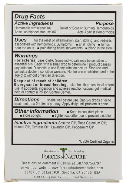 Forces of Nature Hemorrhoid Control Extra Strength, Organic Homeopathic Medicine with Witch Hazel, Horse Chestnut, and Soothing Essential Oils for Itching, Swelling & Discomfort, 5ml (0.17 fl oz) Forces of NatureBuy Supplements Australia
