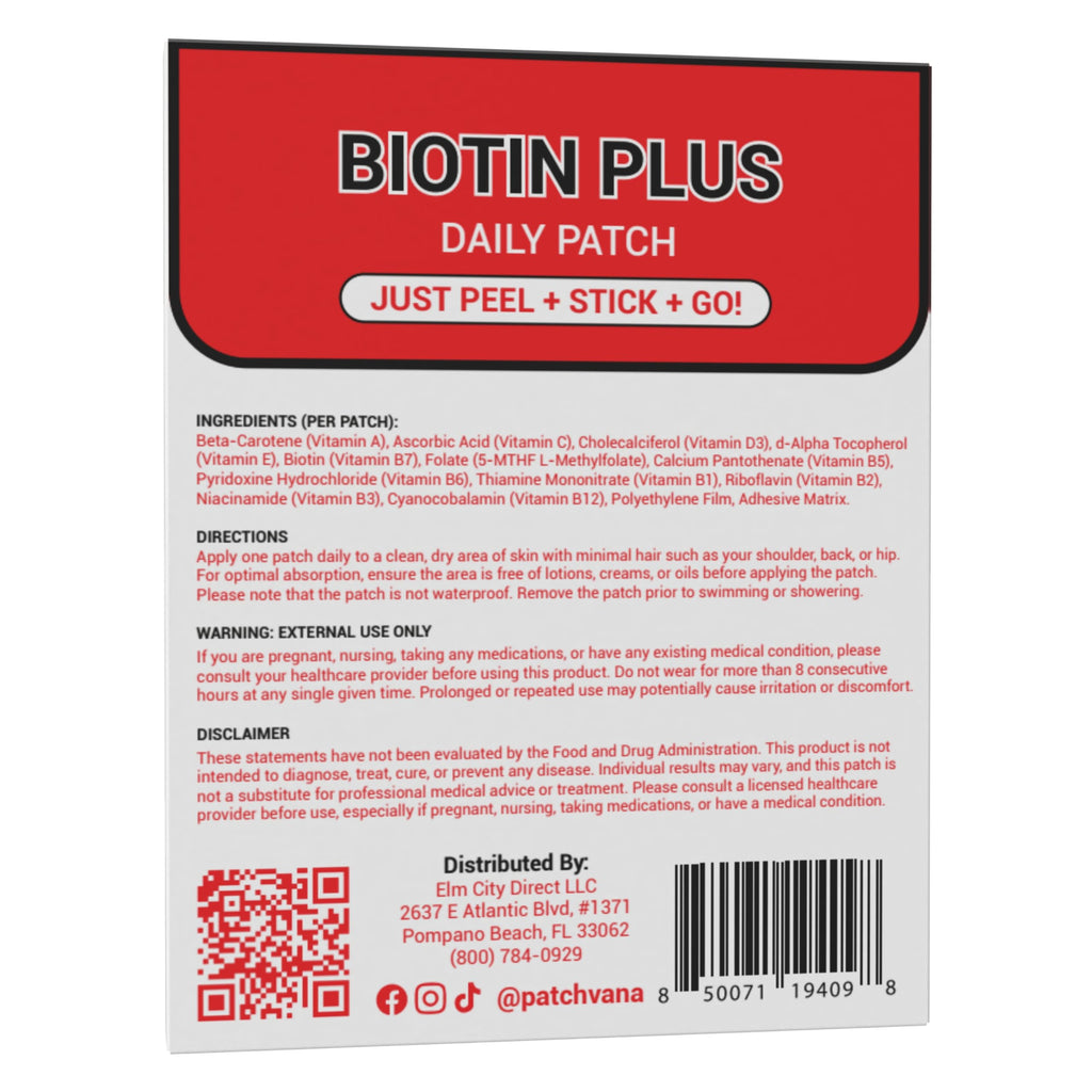 Patchvana Biotin Plus Patch for Women & Men, 1 Month Supply, 30 Patches Patchvana buy supplements Au