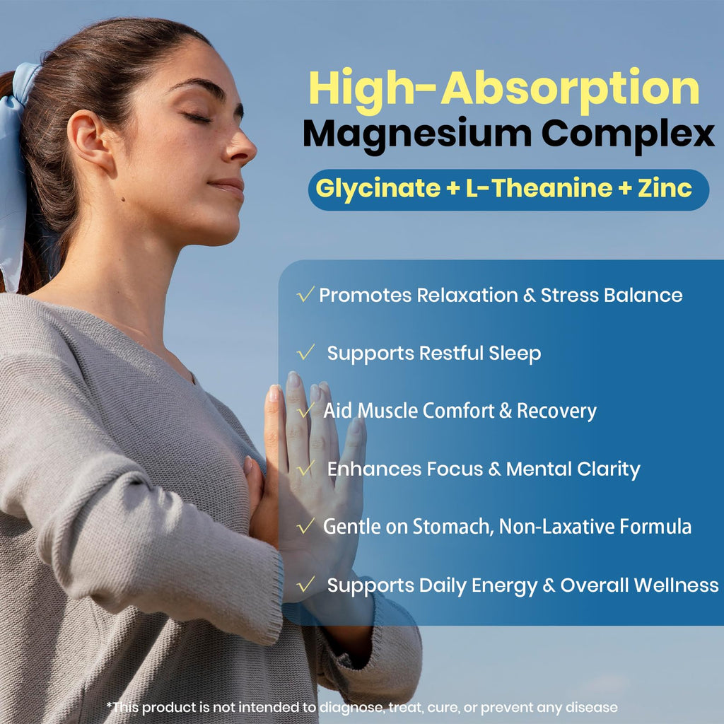 AROFUM Magnesium Glycine 200 mg, with L-theanine and Zinc Glycine – Magnesium Supplement to Help Soothe Emotions, Balance Stress, and Promote restful Sleep – Non-GMO Vegan Capsules, 120 Capsules ArofumBuy Supplements Australia