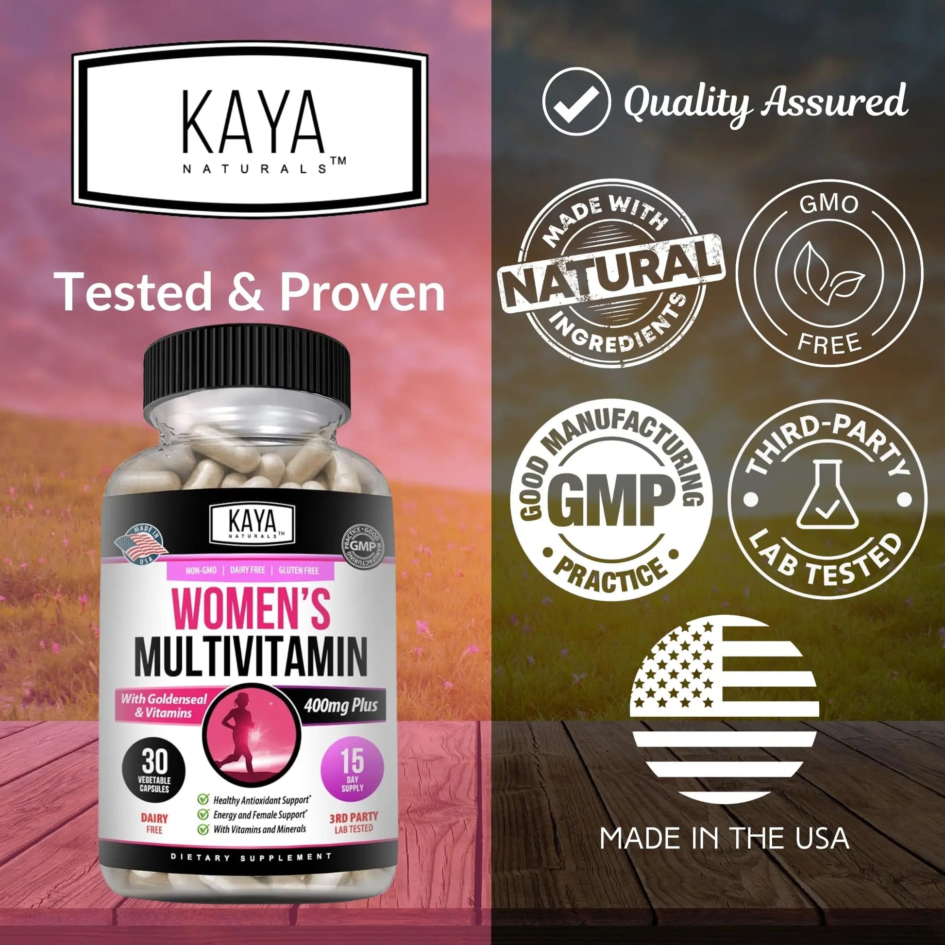 Kaya Naturals Women's Multivitamin, Overall Healthy Antioxidant, and Immune Support, Vitamins A, D, C, E, Biotin Kaya Naturals