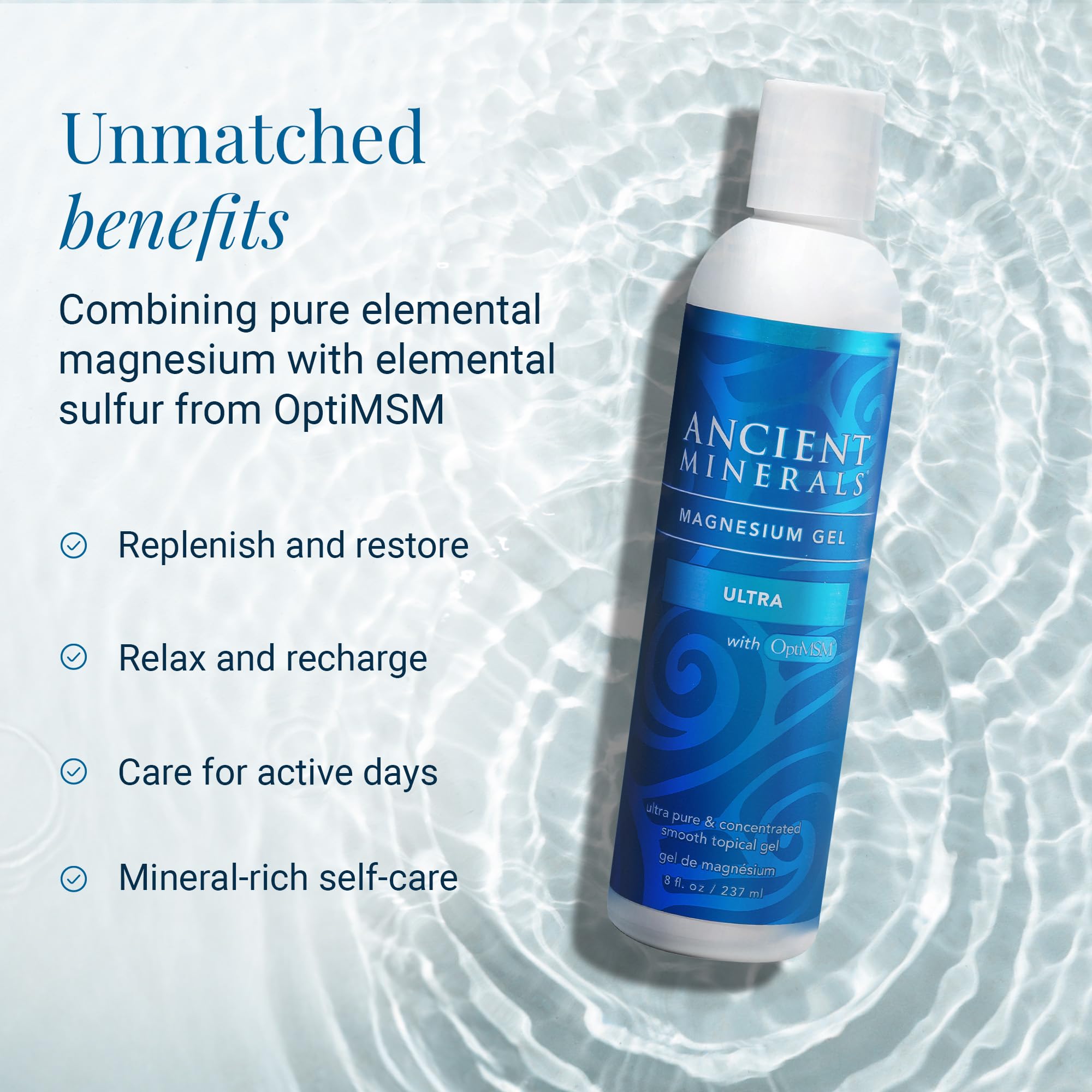 Ancient Minerals Magnesium Gel Ultra with OptiMSM and Aloe Vera - Topical Magnesium Gel Formula with MSM Best Used for Massage and Topical Application (8oz) Aus HealthcareBuy Supplements Australia