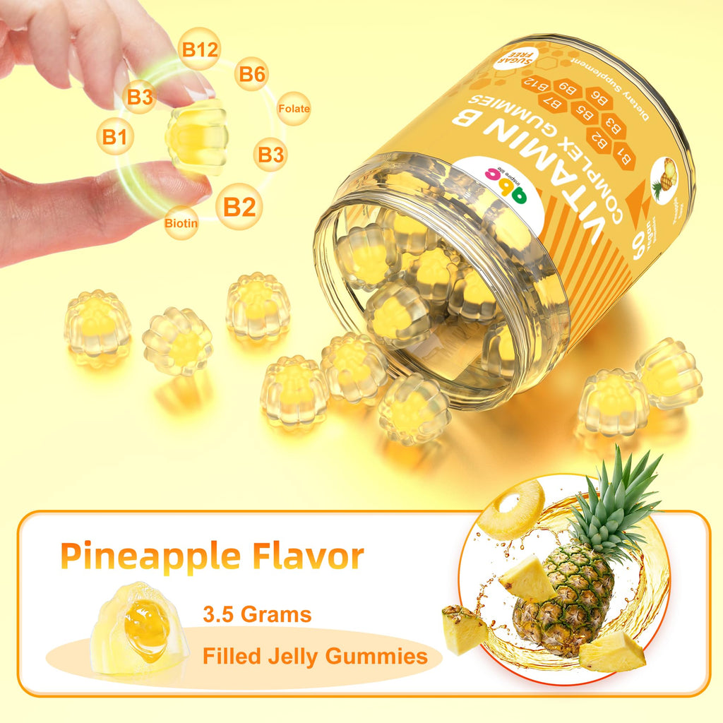 NEWOLITE Vitamin B Complex Gummies for Adult Kid-Pineapple Flavor-Chewable Supplement with 8 Essential B Vitamins