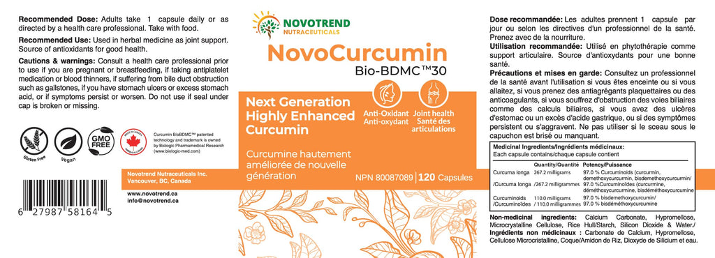 BIOBDMC NovoCurcumin-Next Generation Highly Enhanced Curcumin- 120 Capsules BIOBDMCBuy Supplements Australia