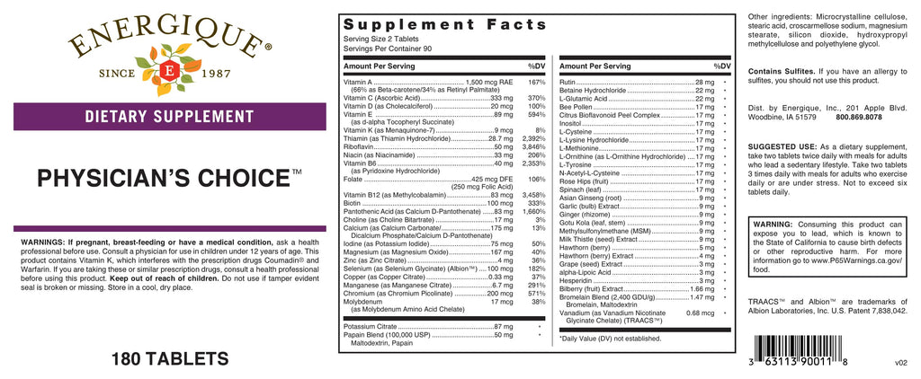 Energique Physician's Choice multivitamin Providing Optimal doses of Essential Vitamins and Minerals. EnergiqueBuy Supplements Australia