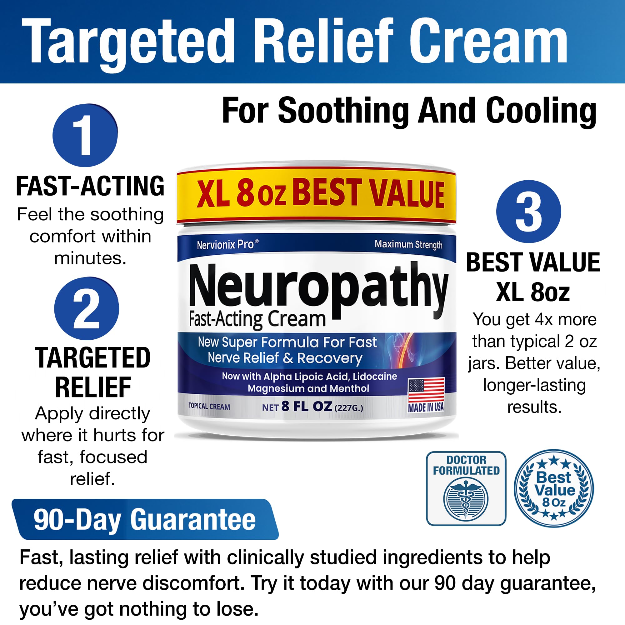 Neuropathy Nerve Relief Cream – Extra Large 8 oz – Maximum Strength for Feet Hands Legs Toes Back – Natural Ingredients Arnica Aloe Vera MSM Vitamins – Fast-Acting Soothing Relief – Super Value 8 oz NuturnaBuy Supplements Australia