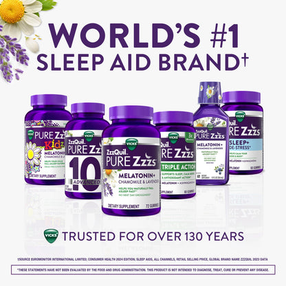 ZzzQuil Pure Zzzs Advanced Melatonin Gummies, Melatonin 10mg, Sleep Aid, with Chamomile & Lavender, Melatonin Sleep Gummies, Sleep Aids for Adults