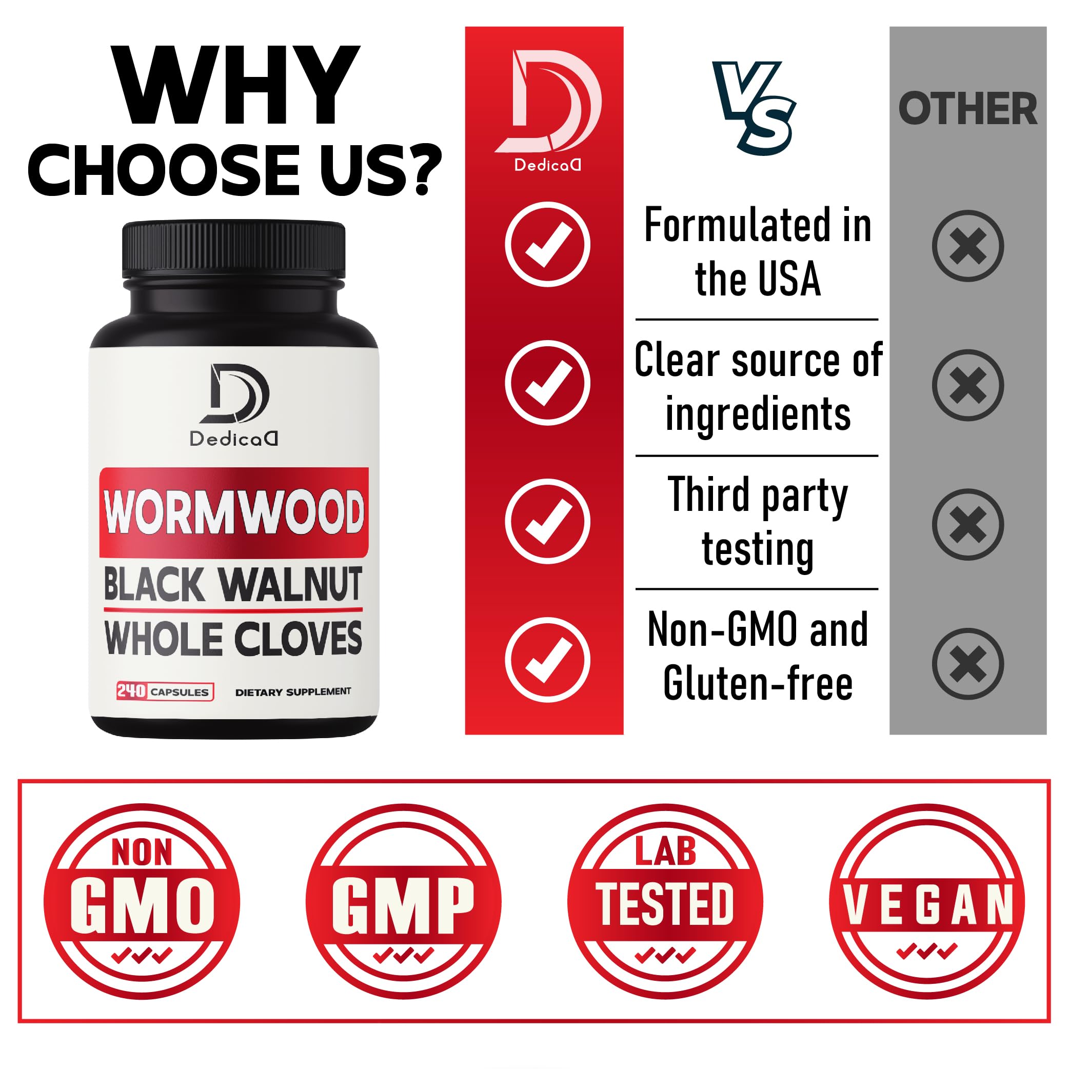 DEDICAD Sweet Wormwood Capsules 1500mg with Black Walnut & Cloves - 240 Vegan Capsules - Artemisia Annua Supplement for Immunity DEDICAD buy supplements Au