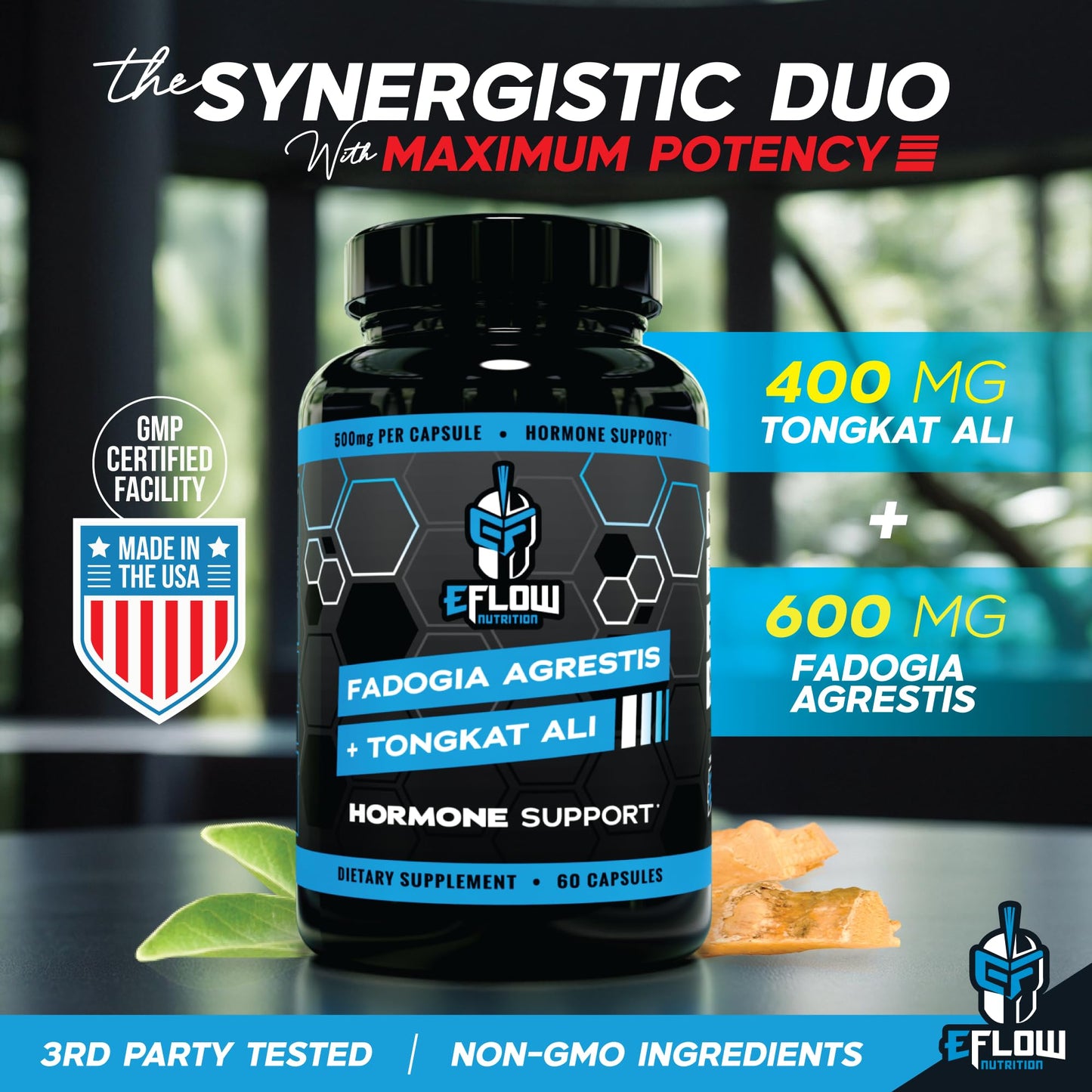 eFlow Nutrition Fadogia Agrestis + Tongkat Ali - [2-in-1] Natural Performance Supplement for Health and Wellness - Hormone, Energy, & Mood Support - Extract Powder (60 Capsules) eFlow NutritionBuy Supplements Australia