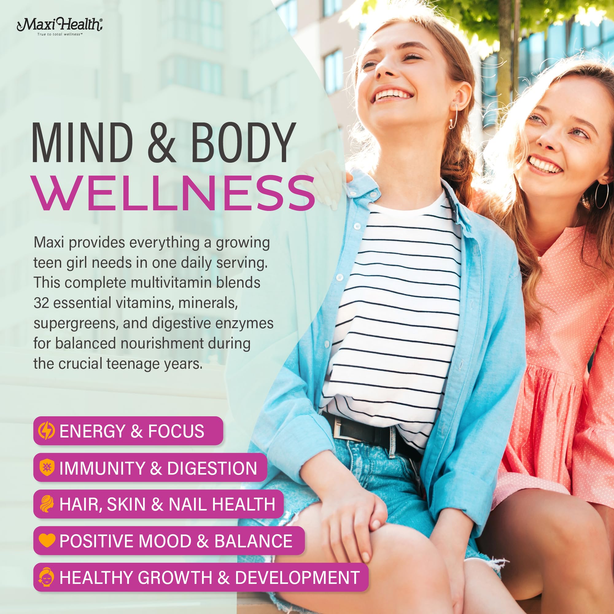 Teen Vitamins for Girls 12-17 - Teen Multivitamin Supreme with D3, Iron, Calcium, Biotin, Digestive Enzymes – Teenager Girl Multi Vitamins for Energy,