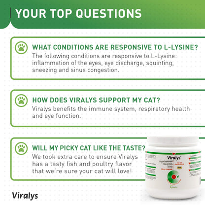 Vetoquinol Viralys Daily L-Lysine Powder for Cats and Kittens, Fish Flavored Lysine Supplement for Cats and Kittens to Support Immune Health