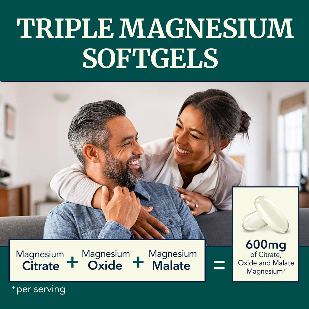 Triple Magnesium Softgels | Citrate, Malate, & Oxide | Highly Absorbable Magnesium Supplement for Digestion, Calm, Leg Cramps, & Sleep Support | 300mg Complex | Easy to Swallow Soft Gels | 60 Count Nobi Nutrition buy supplements Au