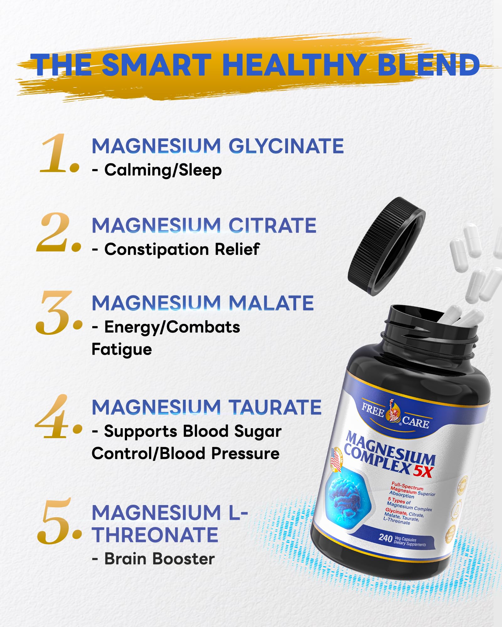 820mg Magnesium Complex 240 Veggie Capsules,for Women & Men with Magnesium Glycinate,Citrate, Malate,Taurate & L-Threonate for Sleep, Mood, Muscle Relaxation & Nerve Function Vegan Friendly, Non-GMO FreeCare buy supplements Au