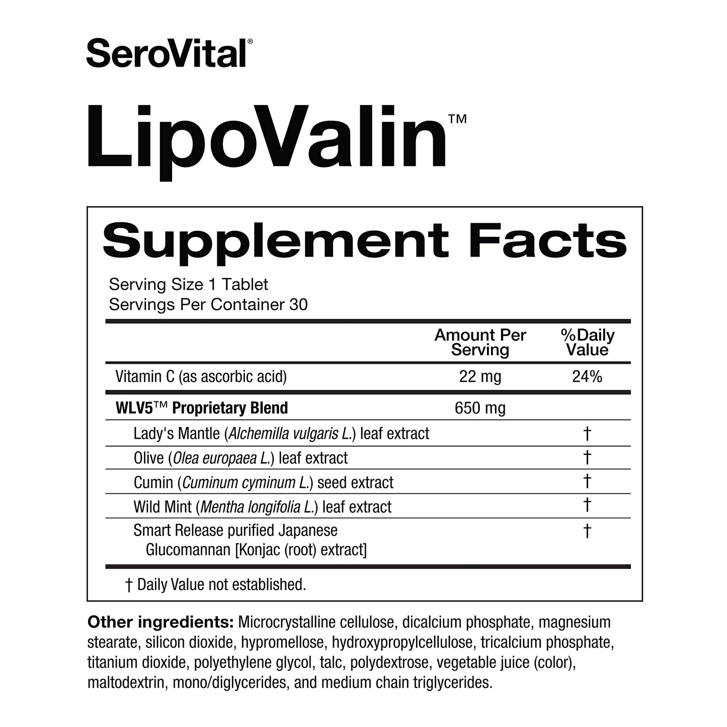 Serovital LipoValin Clinically Validated  Pills for Women Diet Pill, Appetite Suppressant, Stimulant-Free Weight Loss Supplement - 30 Count (30 Tablets)