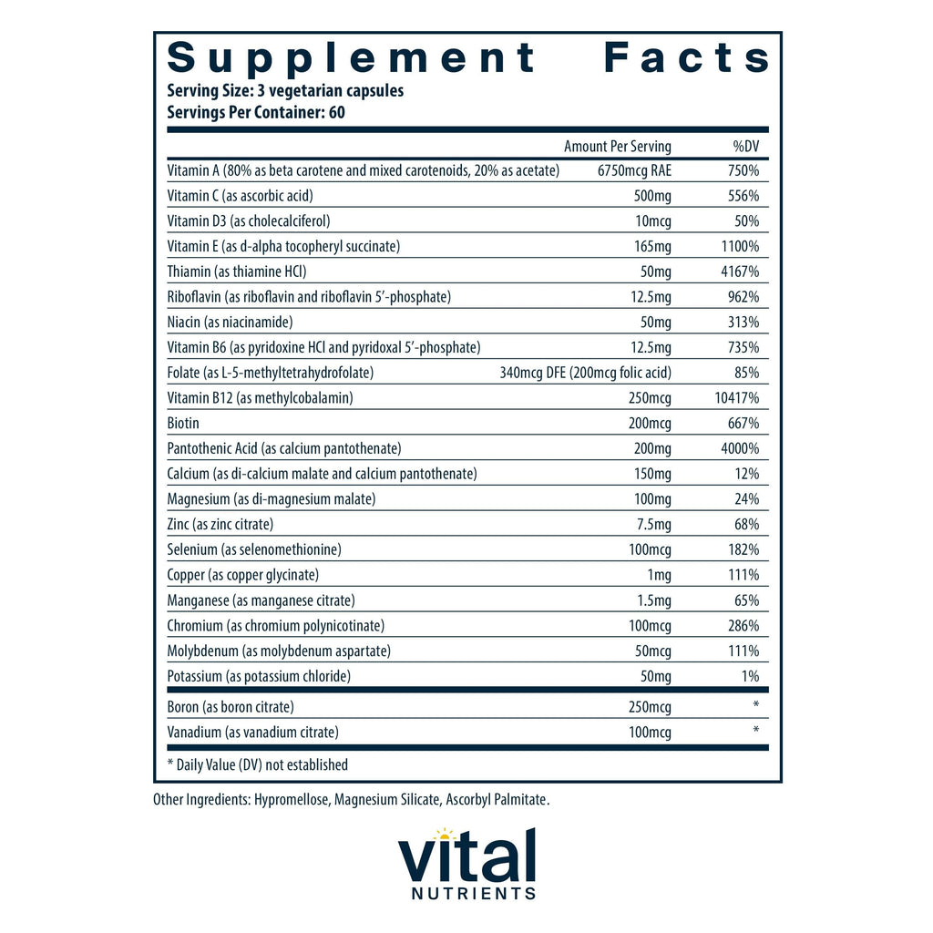 Vital Nutrients Multi-Nutrients (No Iron or Iodine) - Comprehensive Vegetarian Daily Multivitamin and Mineral Formula with Potent Antioxidants* - Gluten, Dairy, Soy Free - Non-GMO - 180 Capsules Vital NutrientsBuy Supplements Australia