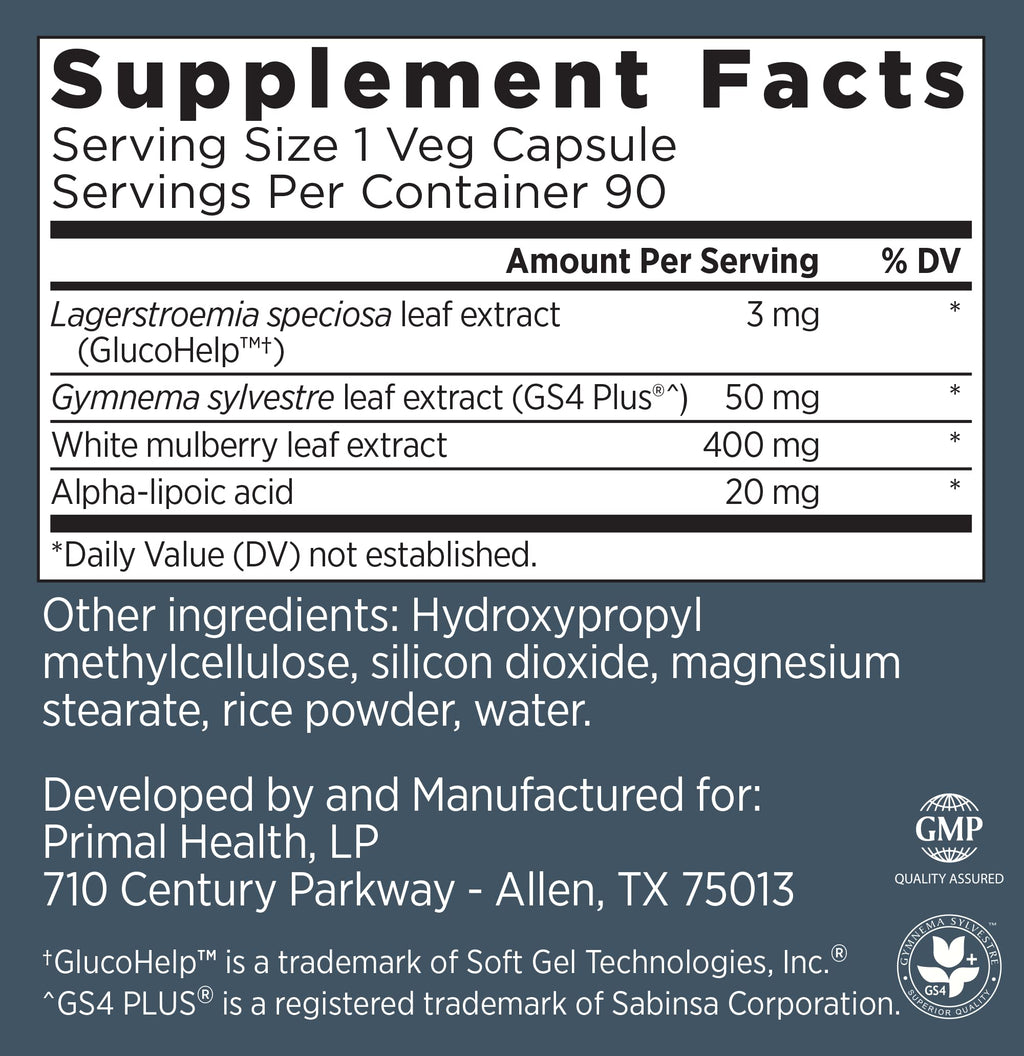Primal Labs GlucoBurn Support Supplement with White Mulberry Leaf Extract and Alpha Lipoic Acid, 90 Veg capsules Primal LabsBuy Supplements Australia