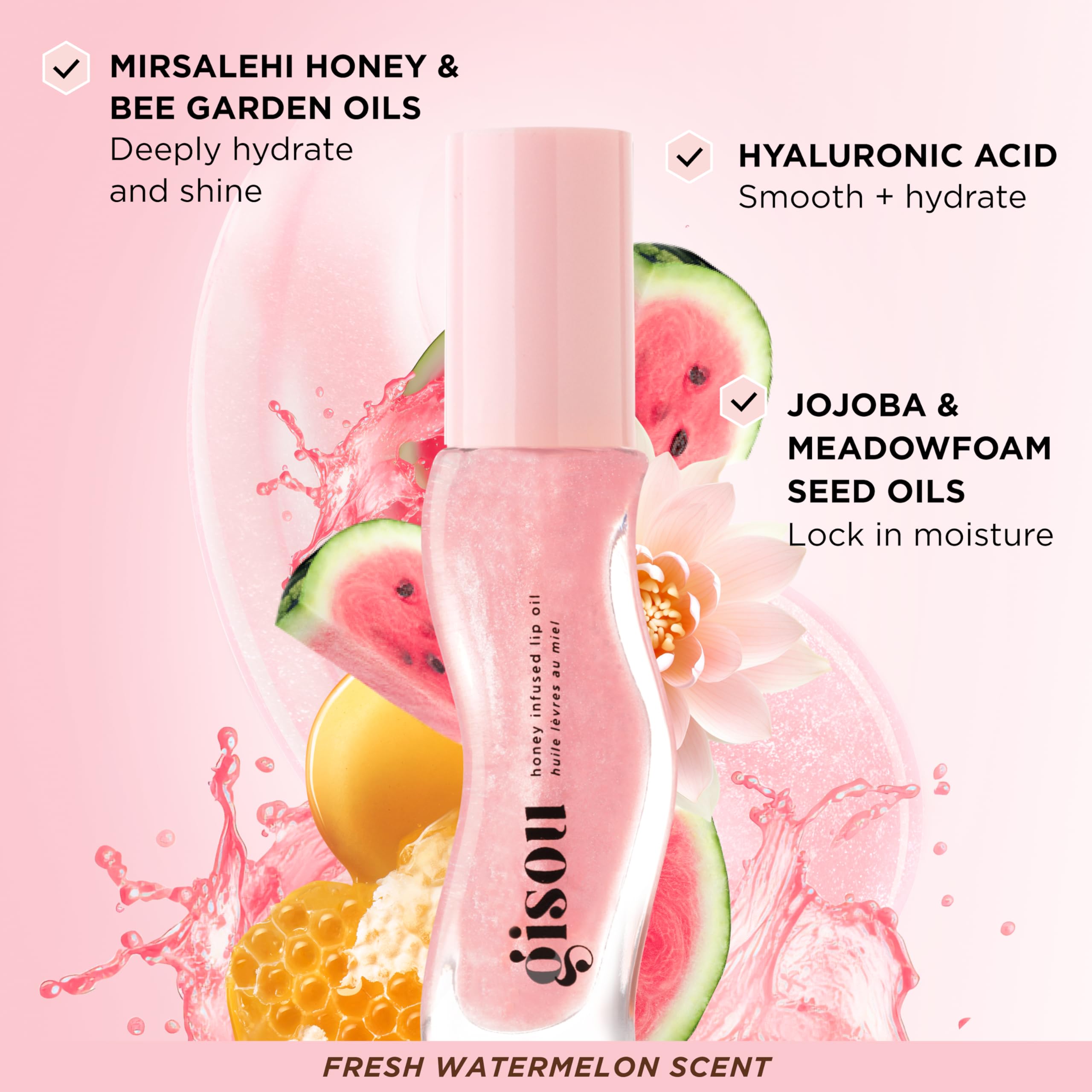 Gisou Honey Infused Hydrating Lip Oil, Nourishing Lip Moisturizer for Dry Lips (Watermelon Sugar) GisouBuy Supplements Australia