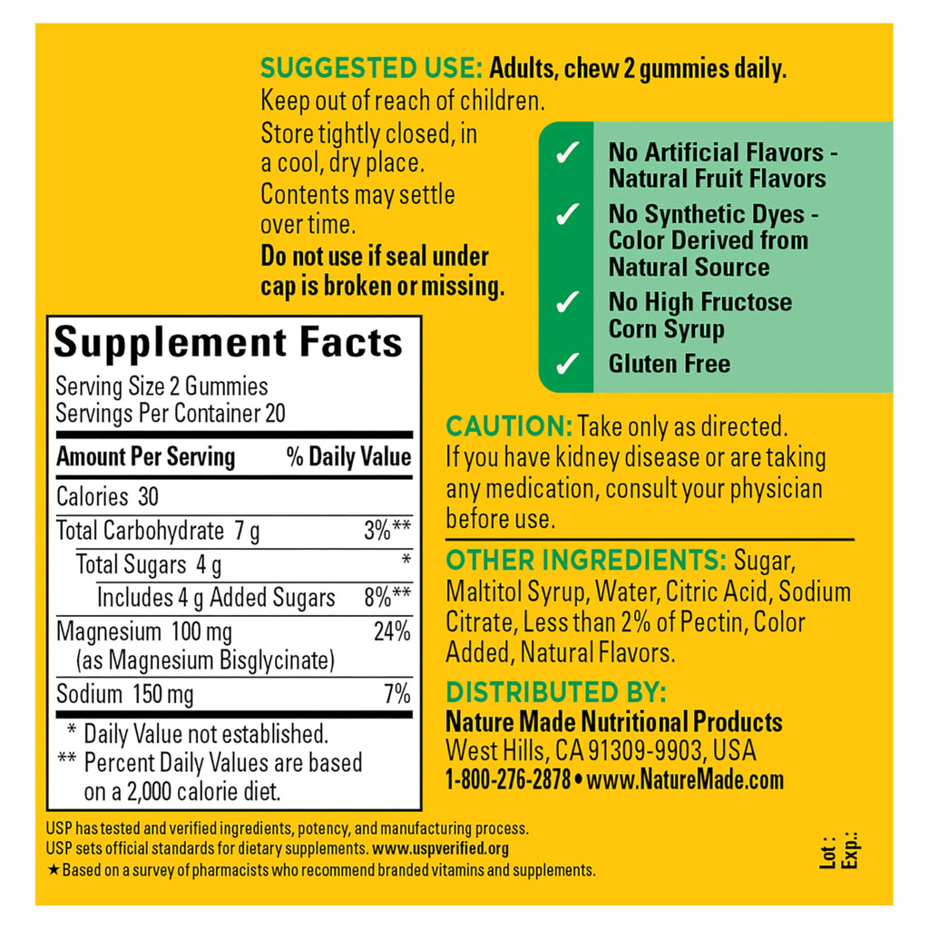 Nature Made High Absorption Magnesium Glycinate Gummies 100 mg per Serving, Muscle, Nerve, Bone and Heart Support, Magnesium Supplement, 40 Magnesium Gummies, 20 Day Supply Nature MadeBuy Supplements Australia