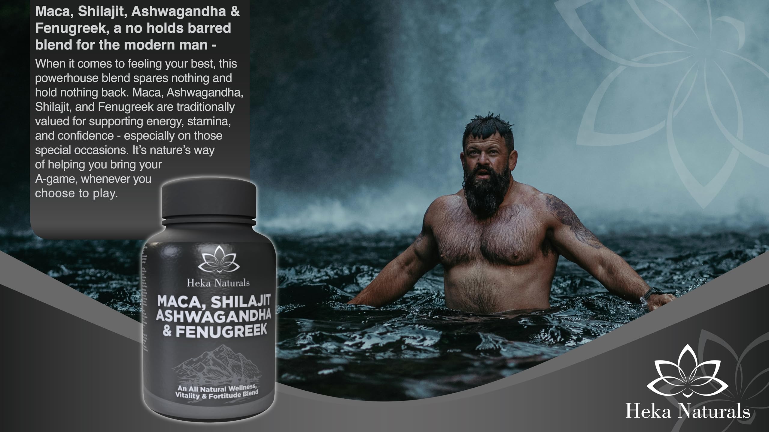 Heka Naturals Male Botanical Complex | 90 Capsules with Ashwagandha, Maca Root, Fenugreek & Shilajit | Traditional Plant-Based Ingredients for Active Lifestyles | Food Supplement Heka Naturals buy supplements Au