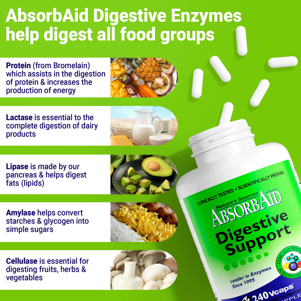 AbsorbAid Digestive Enzymes 240 vCaps, Proven to Increase Vital Nutrient Absorption by up to 71%