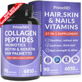 27-in-1 Hair Skin and Nails Vitamins (6810mg) with Biotin 10000mcg - Collagen Supplements for Men and Women - Keratin Supplements with Probiotics
